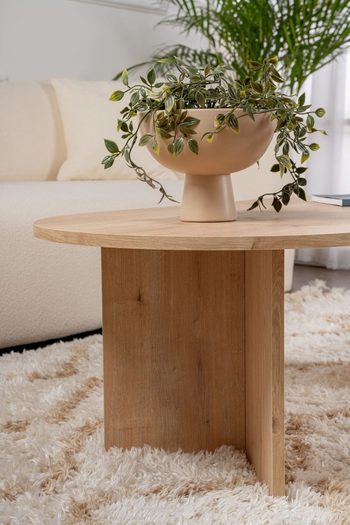 Coffee tables - Oval coffee table oak melamine - Japandi - 119x60 cm - Sota - Dimehouse