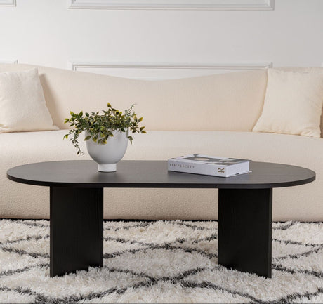 Coffee tables - Oval coffee table Black melamine - Japandi - 119x60 cm - Sota - Dimehouse