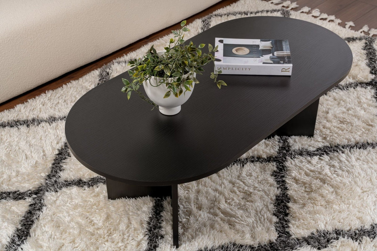 Coffee tables - Oval coffee table Black melamine - Japandi - 119x60 cm - Sota - Dimehouse