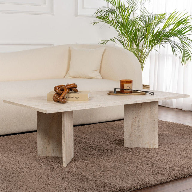 Coffee tables - Rectangular coffee table travertine melamine Sabin 119x60 cm - Dimehouse
