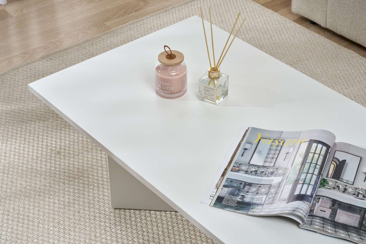Coffee tables - Rectangular coffee table white melamine Sabin 119x60 cm - Dimehouse