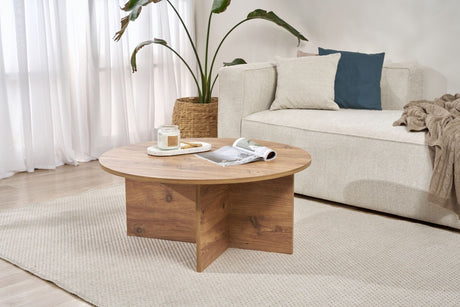 Coffee tables - Round coffee table Pine wood melamine - 90x90x40 cm - Dakota - Dimehouse