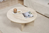 Coffee tables - Round coffee table Travertine melamine - 90x90x40 cm - Dakota - Dimehouse