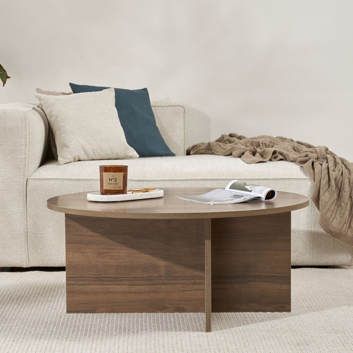 Coffee tables - Round coffee table Walnut melamine - 90x90x40 cm - Dakota - Dimehouse