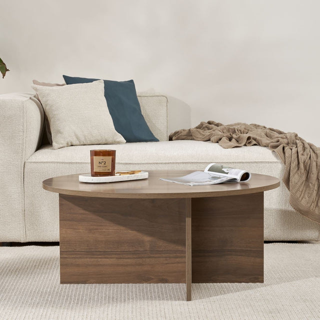 Coffee tables - Round coffee table Walnut melamine - 90x90x40 cm - Dakota - Dimehouse