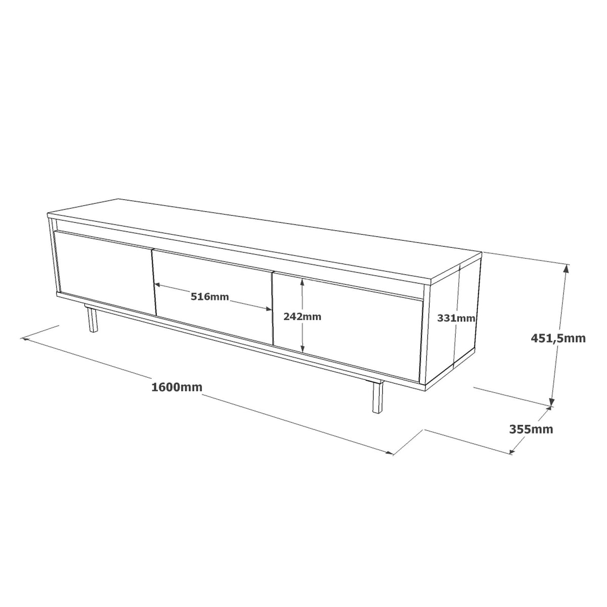 TV Furniture - TV Furniture Maya Silver Black Melamine 160x45.2x35.5 cm - Dimehouse