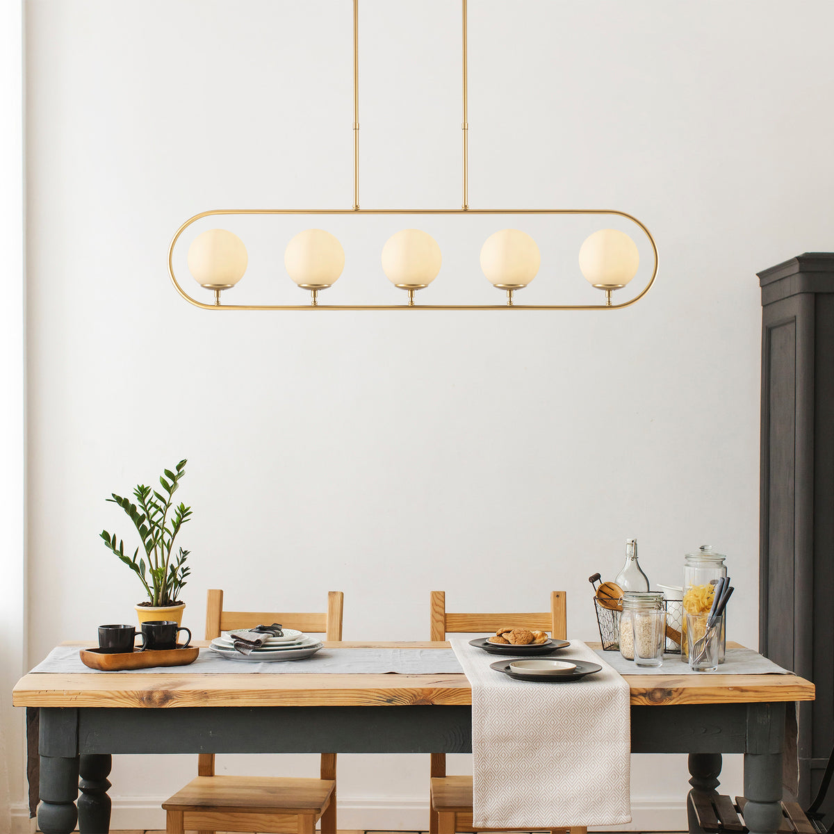 Hanging lamps - Hanging lamp 5 - lights Gold Beige Glass Lucent - Dimehouse