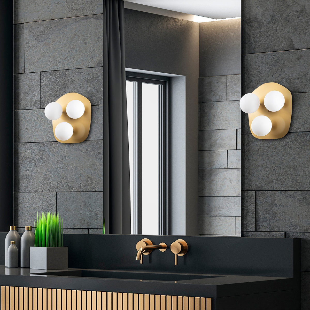 Wall lamps - Wall lamp 3 - lights Gold Glass Axel - Dimehouse