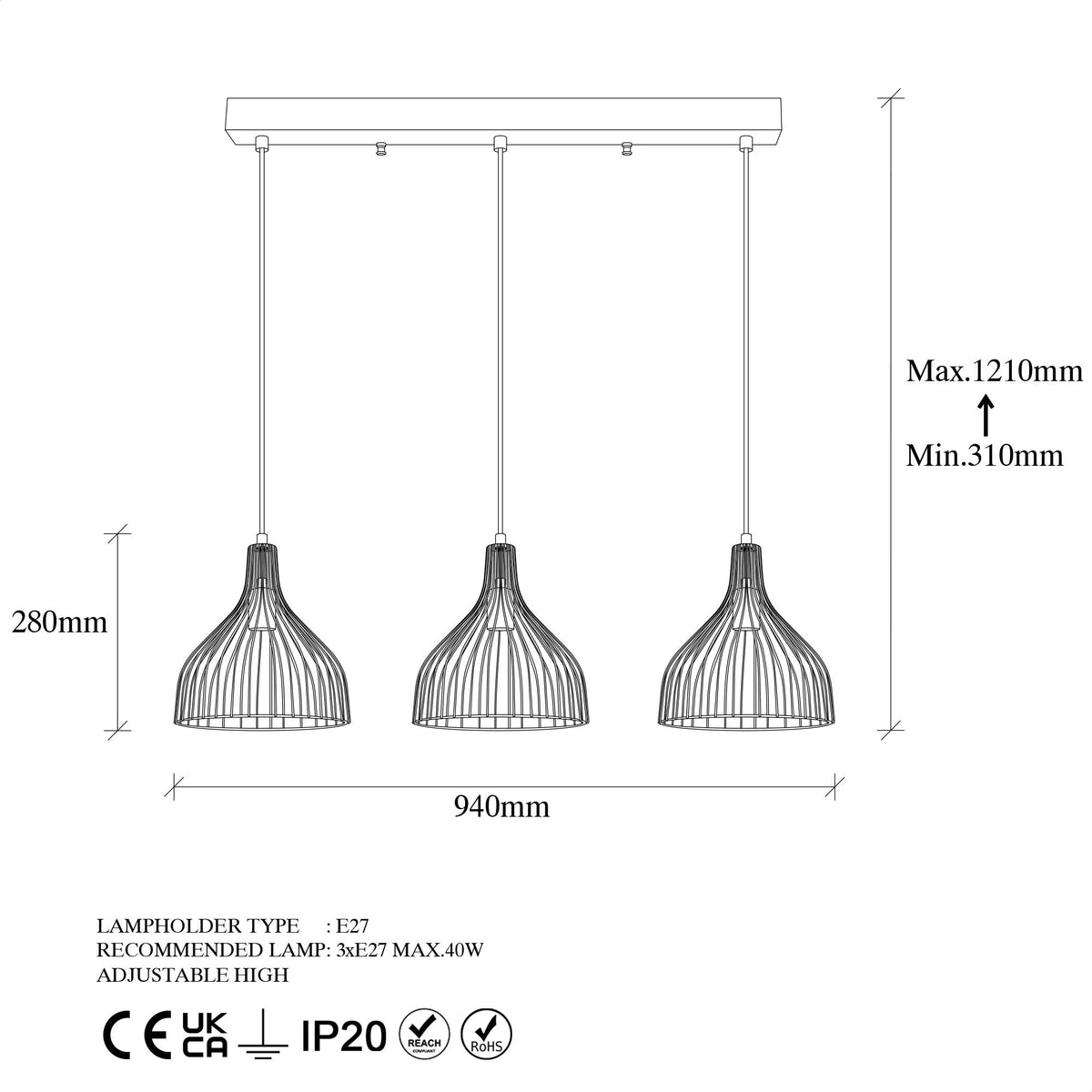 Hanging lamps - Hanging lamp 3 - lights Black Metal Vine - Dimehouse