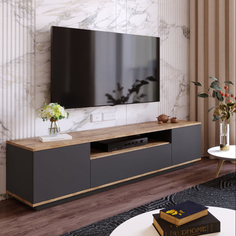 TV Furniture - TV Furniture Vesper Atlantic Pine Anthracite Melamine 180x44.6x44.5 cm - Dimehouse