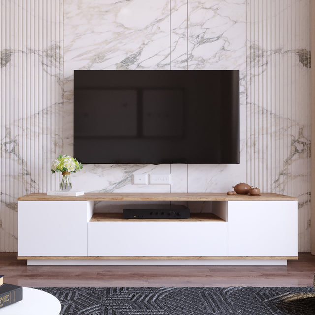 TV Furniture - TV Furniture Salerno Atlantic Pine White Melamine 180x44.6x44.5 cm - Dimehouse