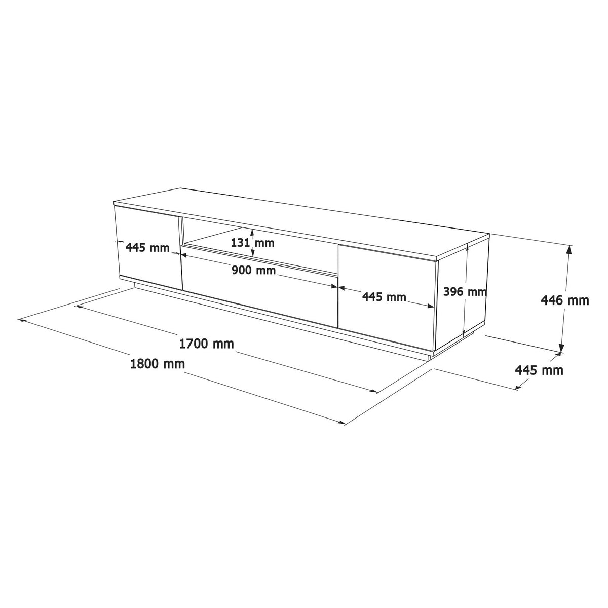 TV Furniture - TV Furniture Salerno Atlantic Pine White Melamine 180x44.6x44.5 cm - Dimehouse