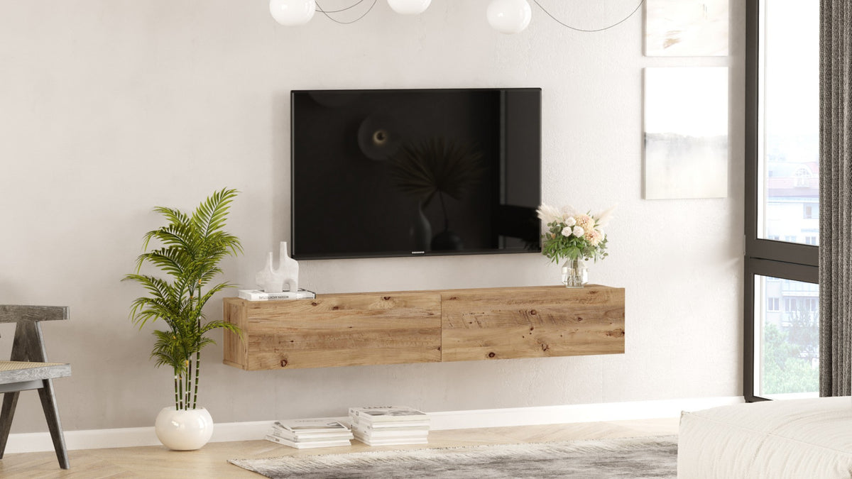 TV Furniture - Floating TV Furniture Turin Atlantic Pine Melamine 180x29.6x31.6 cm - Dimehouse