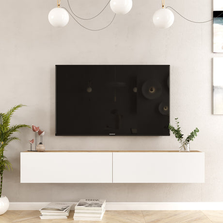 TV Furniture - Floating TV Furniture Turin Atlantic Pine White Melamine 180x29.6x31.6 cm - Dimehouse