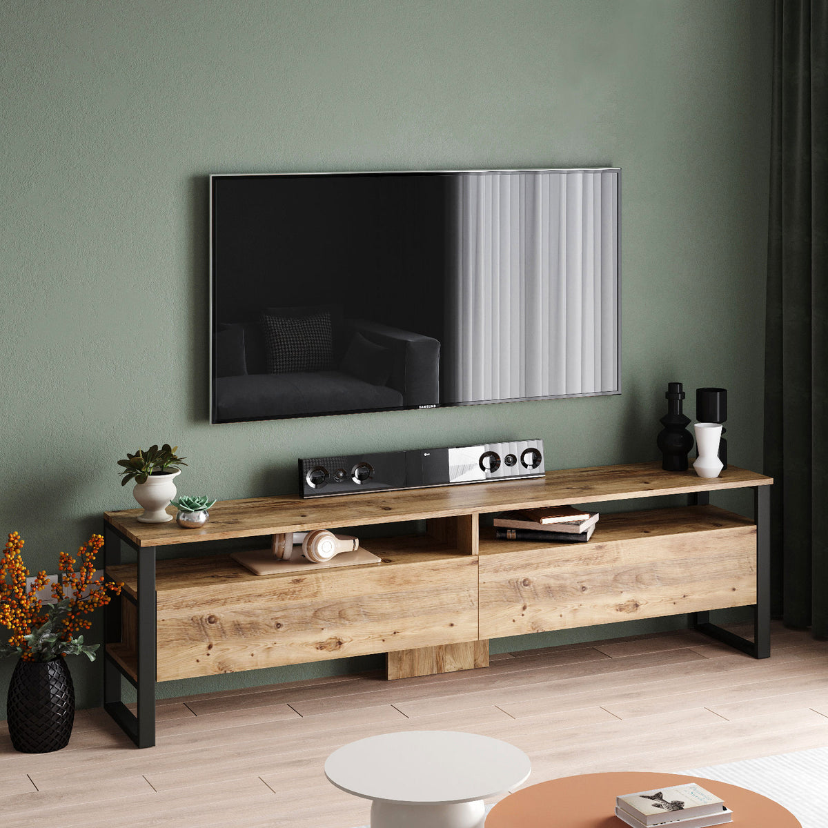 TV Furniture - TV Furniture Set Sable Atlantic Pine Melamine 180x56x35.5 cm - Dimehouse