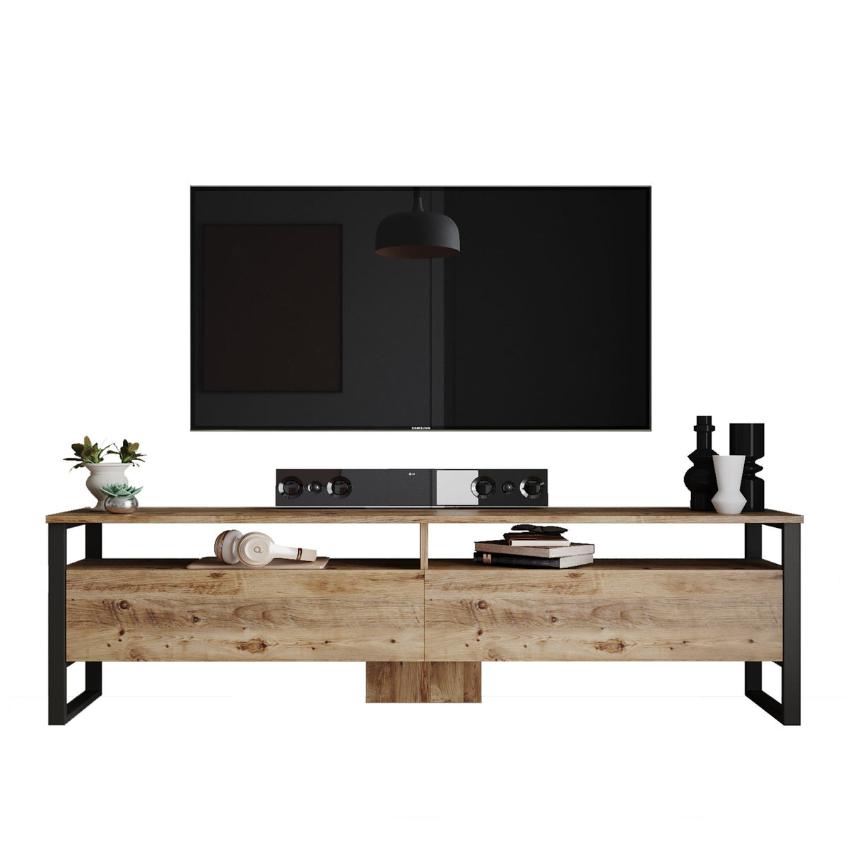 TV Furniture - TV Furniture Set Sable Atlantic Pine Melamine 180x56x35.5 cm - Dimehouse