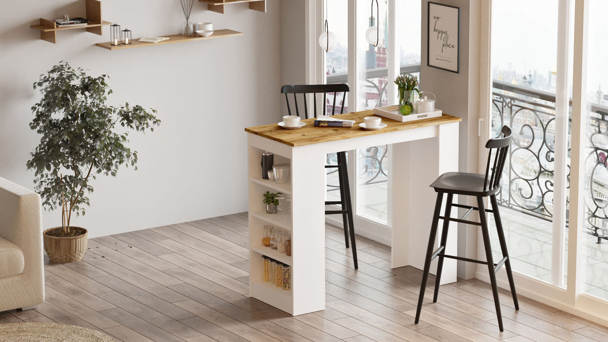 Bar tables - Bar table Paphos Atlantic Pine Wood White Melamine 120x101.8x51.6 cm - Dimehouse