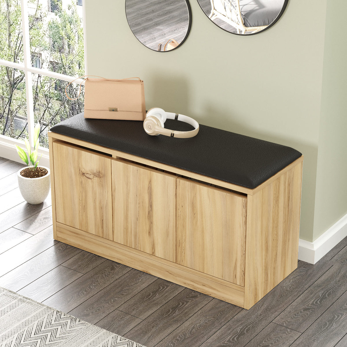 Shoe cabinets - Shoe cabinet Aquila Oak Melamine 89.6x45.8x35.5 cm - Dimehouse