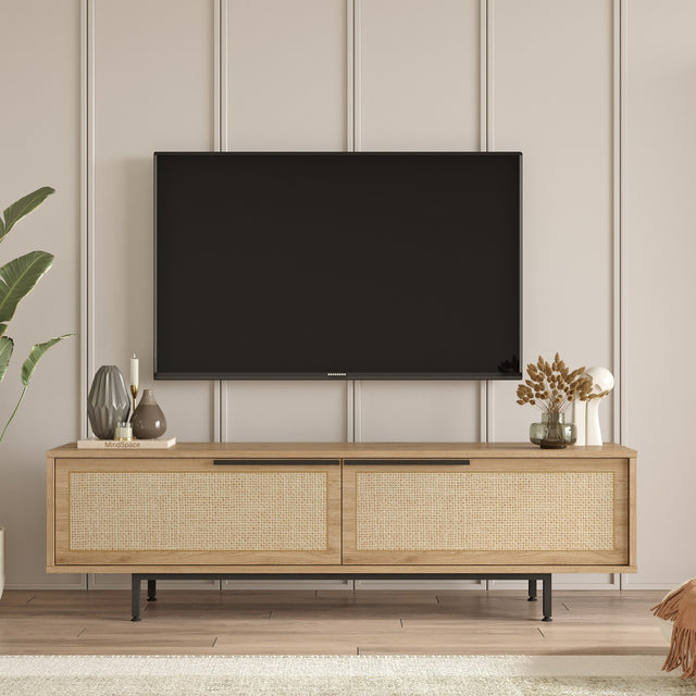 TV Furniture - TV Furniture Japandi Cosmos Walnut Oak Melamine 160x45.1x35.5 cm - Dimehouse