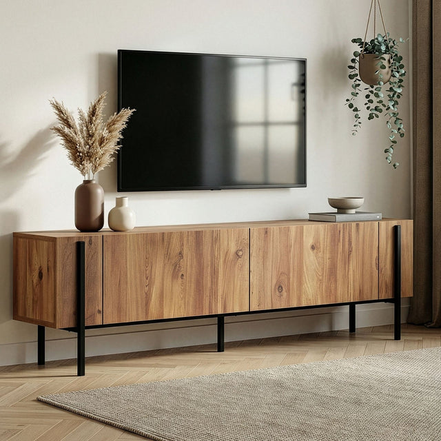 Nexus TV cabinet oak look with black 180 cm Atlantic Pine oak look and black Melamine coated wood composite