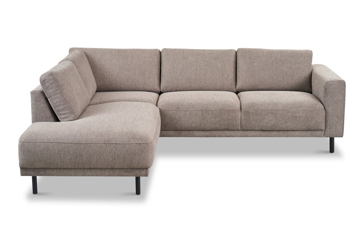Sofas - Modern 3-seater Corner Sofa Right Taupe Fabric Aniko with Lounger 240x197x78 cm - Dimehouse