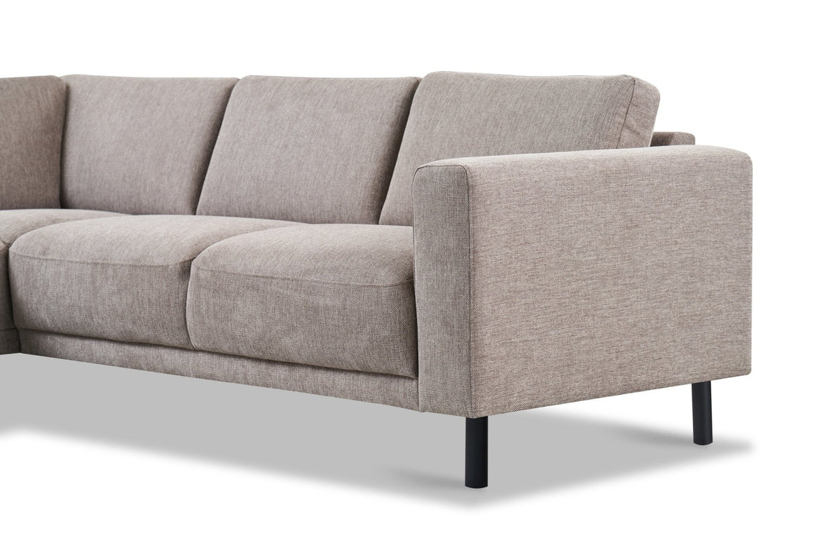 Sofas - Modern 3-seater Corner Sofa Right Taupe Fabric Aniko with Lounger 240x197x78 cm - Dimehouse