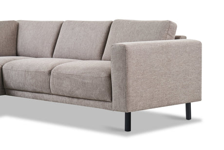 Sofas - Modern 3-seater Corner Sofa Right Taupe Fabric Aniko with Lounger 240x197x78 cm - Dimehouse