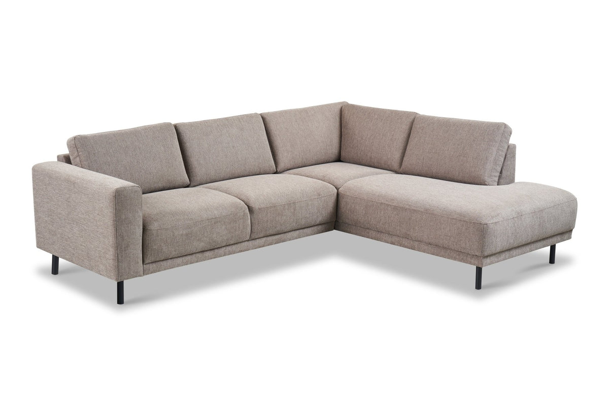 Sofas - Modern 3-seater Corner Sofa Right Taupe Fabric Aniko with Lounger 240x197x78 cm - Dimehouse
