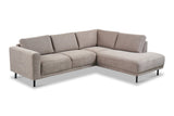 Sofas - Modern 3-seater Corner Sofa Right Taupe Fabric Aniko with Lounger 240x197x78 cm - Dimehouse