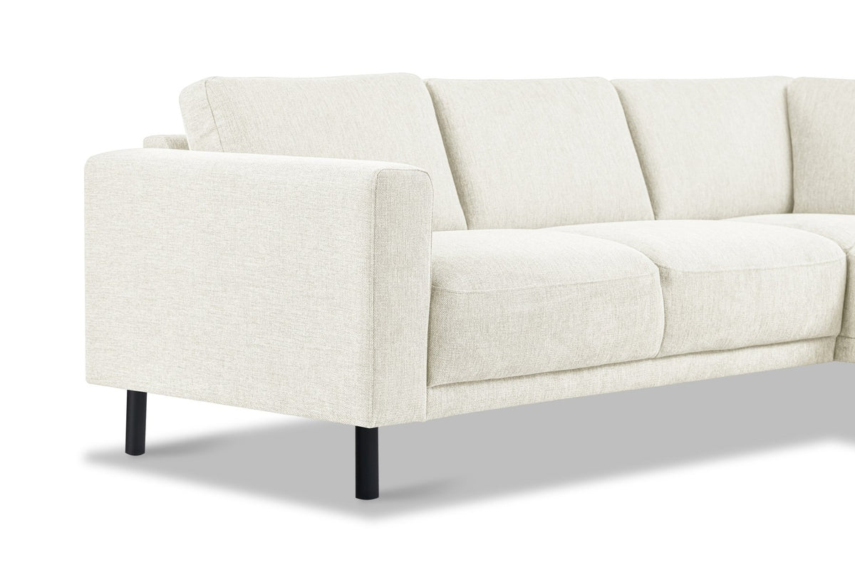 Sofas - Modern 3-seater Corner Sofa Right Beige Fabric Aniko with Lounger 240x197x78 cm - Dimehouse
