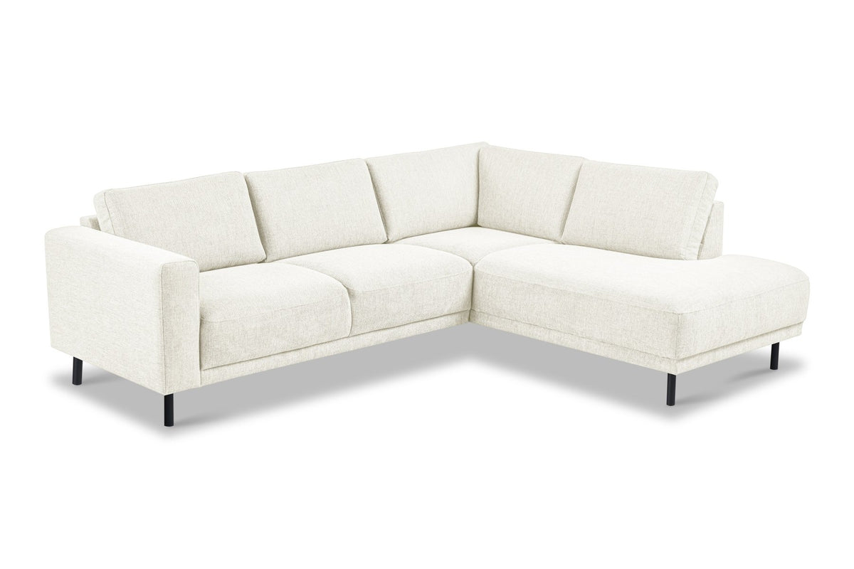 Sofas - Modern 3-seater Corner Sofa Right Beige Fabric Aniko with Lounger 240x197x78 cm - Dimehouse
