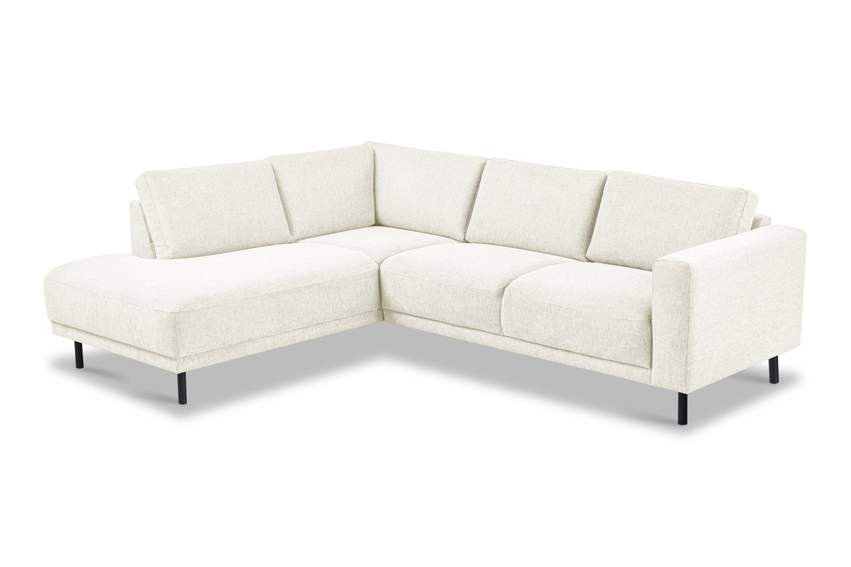 Sofas - Modern 3-seater Corner Sofa Left Beige Fabric Aniko with Lounger 240x197x78 cm - Dimehouse