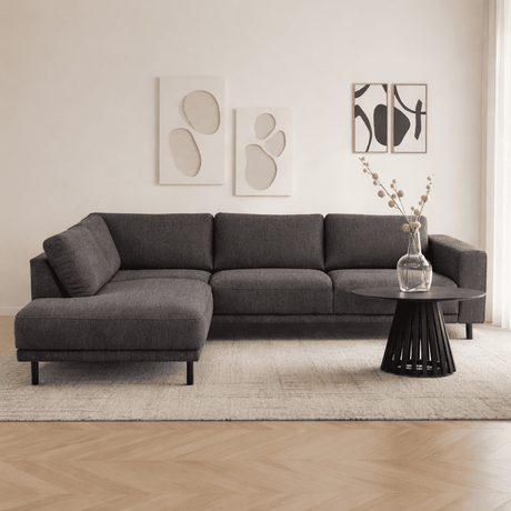 Sofas - Modern 3-seater corner sofa with Lounger Anthracite Fabric Aniko left 240x197x78 cm - Dimehouse