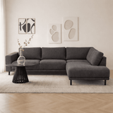 Sofas - Modern 3-seater corner sofa with Lounger Anthracite Fabric Aniko right 240x197x78 cm - Dimehouse