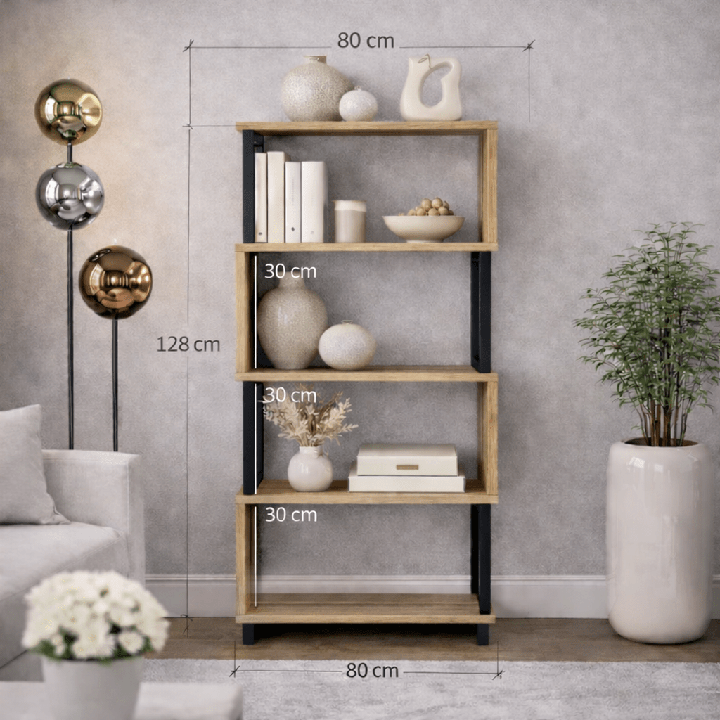 Bookcases - Bookcase Ceylan Walnut Melamine 80x128x22 cm - Dimehouse