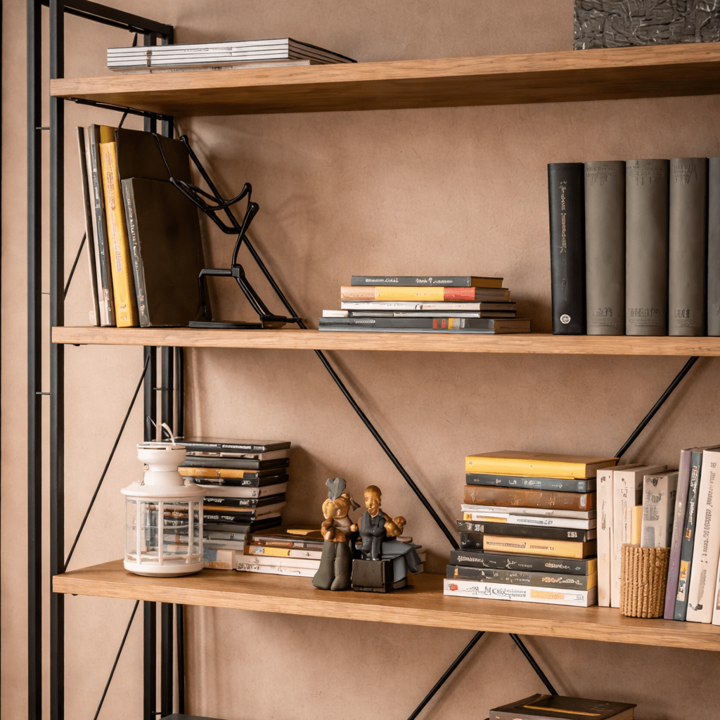 Bookcases - Industrial bookcase pine wood melamine black metal Cosmo 130x180x35 cm - Dimehouse