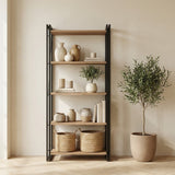 Bookcases - Industrial bookcase pine wood melamine black metal Cosmo 60x180x35 cm - Dimehouse