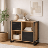 Bookcases - Industrial sideboard pine wood melamine black metal Cosmo 89x89x35 cm - Dimehouse