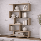 Bookcases - S - shaped bookcase oak melamine Elif 90x156x20 cm - Dimehouse