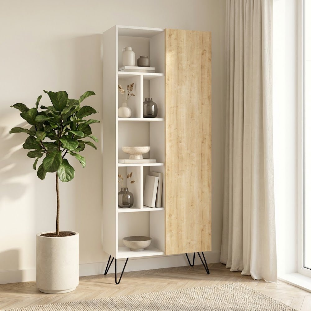 Bookcases - Bookcase Jedda White Oak Melamine 79x190x32 cm - Dimehouse