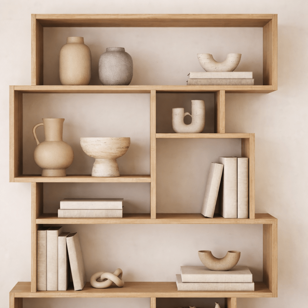 Bookcases - Asymmetrical bookcase oak look melamine Karmato 96x168.5x25.5 cm - Dimehouse