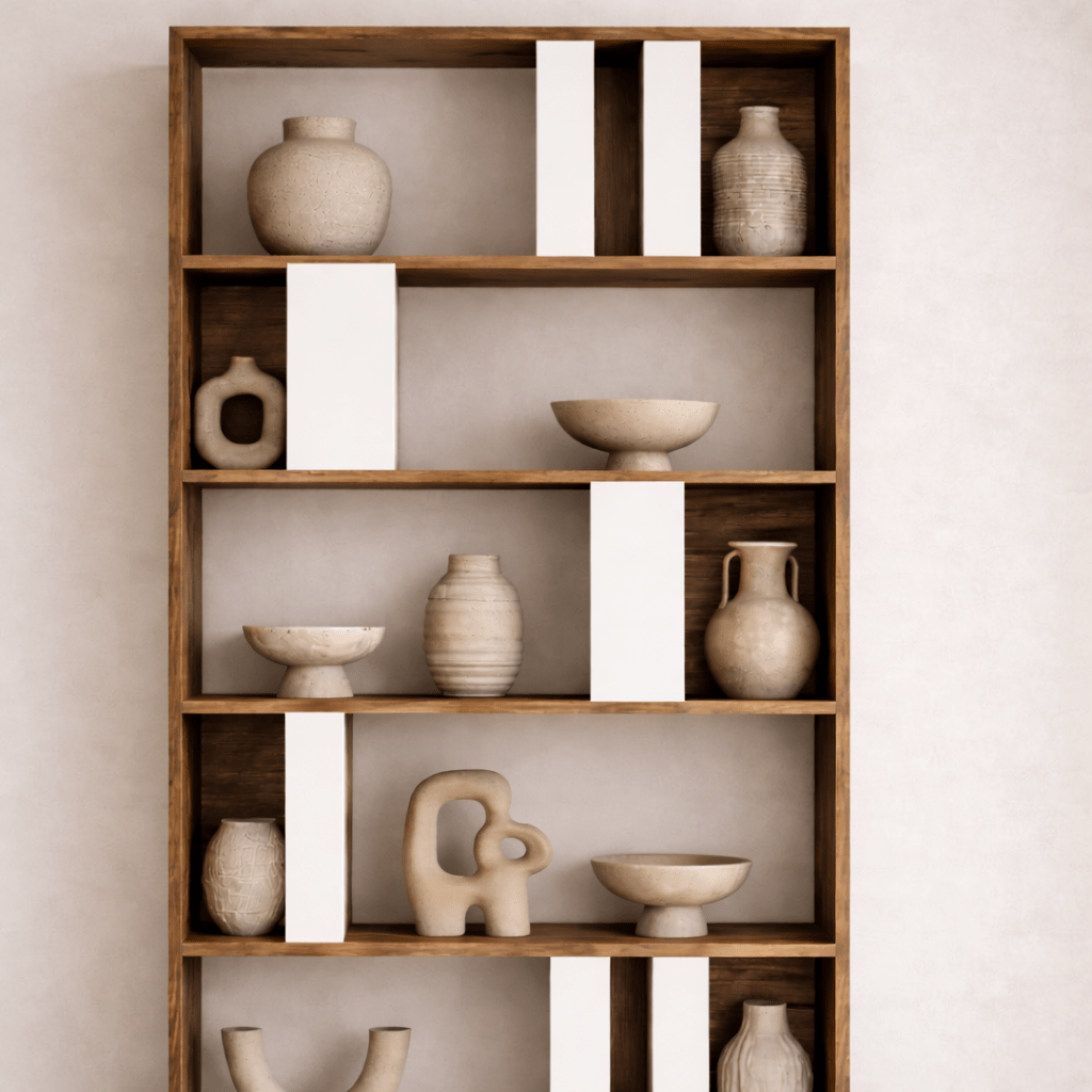Bookcases - Asymmetrical bookcase white walnut melamine Lima 90x180x20 cm - Dimehouse