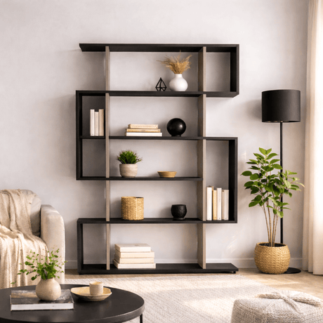 Bookcases - Bookcase Mito Anthracite Brown Melamine 110x161x25.5 cm - Dimehouse