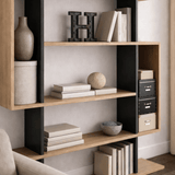 Bookcases - Bookcase Mito Sonoma Oak Anthracite Melamine 110x161x25.5 cm - Dimehouse