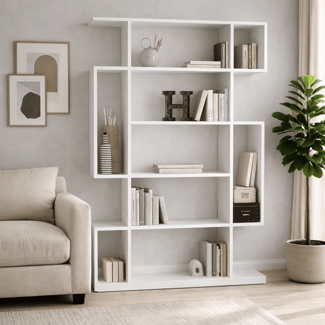 Bookcases - Bookcase Mito White Melamine 110x161x25.5 cm - Dimehouse