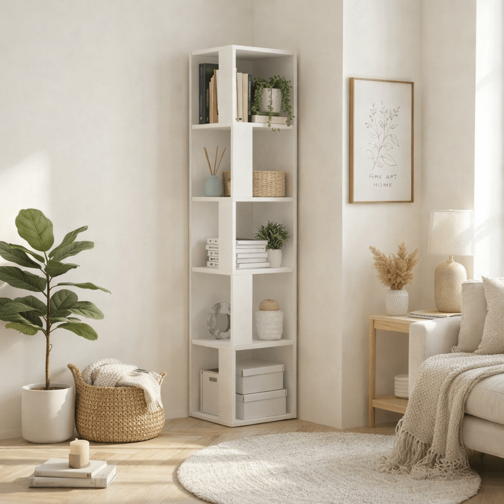 Bookcases - Bookcase Piano White Melamine 34x161x34 cm - Dimehouse