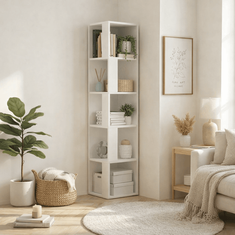 Bookcases - Bookcase Piano White Melamine 34x161x34 cm - Dimehouse