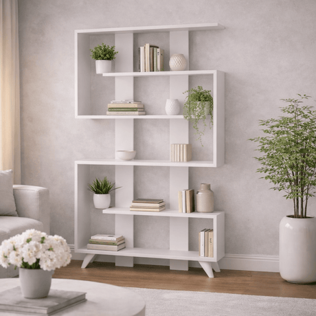 Bookcases - Bookcase Rain White Melamine 120x162x20 cm - Dimehouse