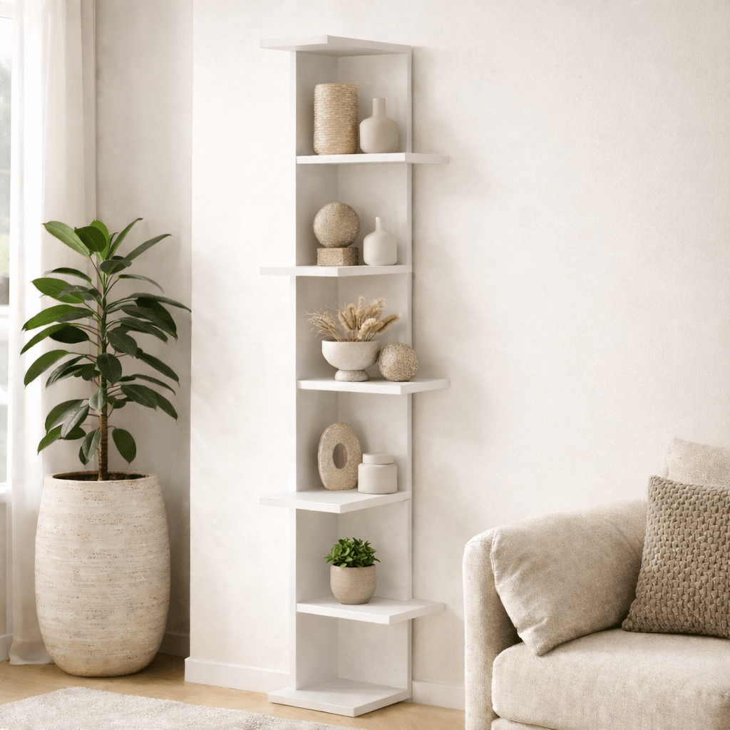 Bookcases - Bookcase Saso White Melamine 37x141x24 cm - Dimehouse