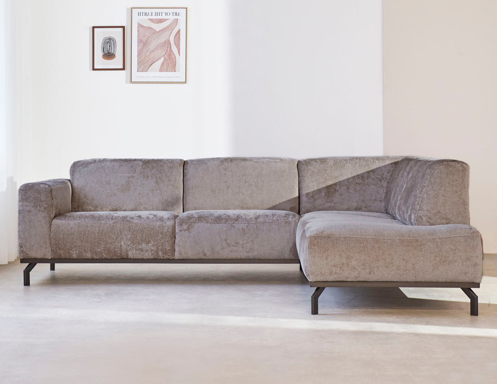 Sofas - Corner sofa with high legs taupe velvet Chloe - right - Dimehouse